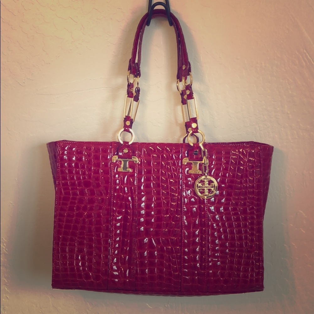 Tory Burch Croc embossed “Jordana” tote
